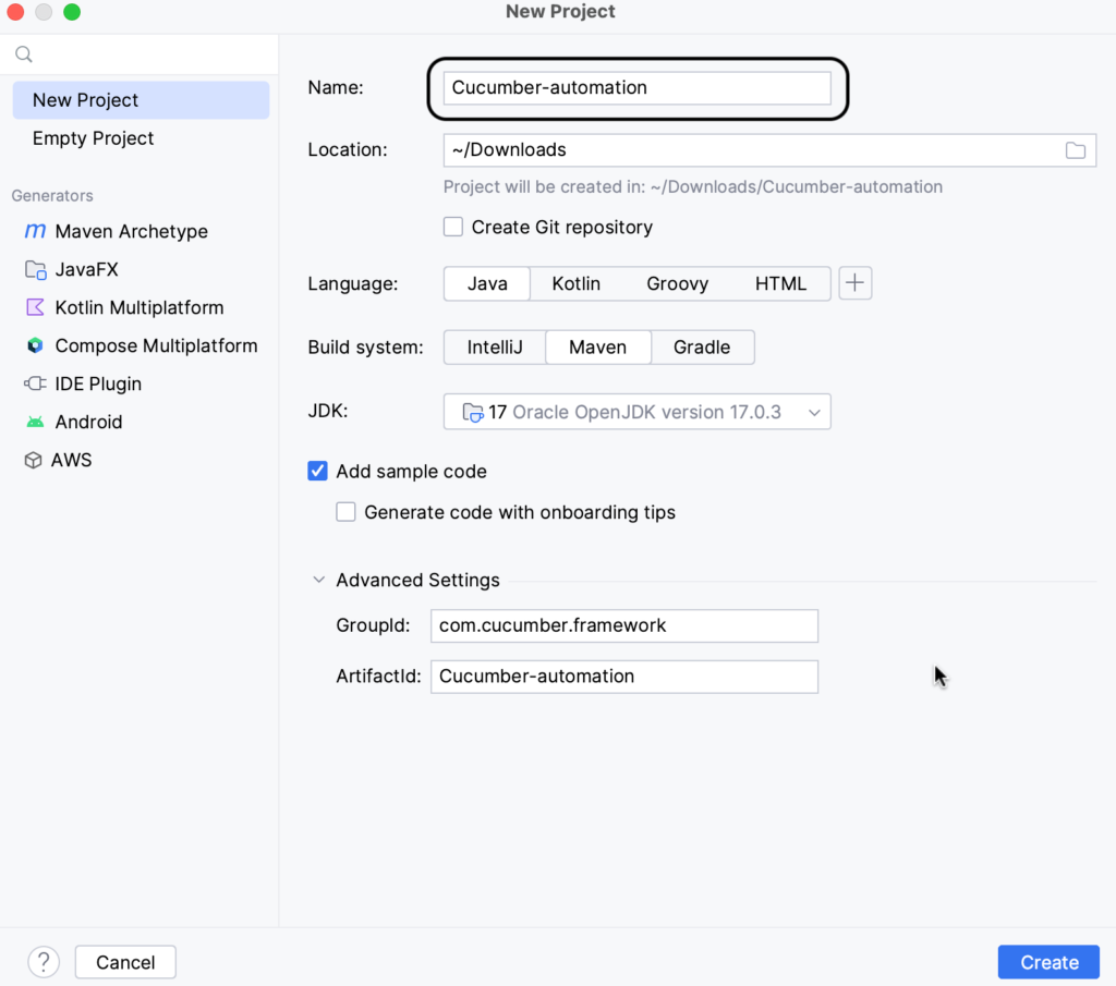 Create maven cucumber automation project