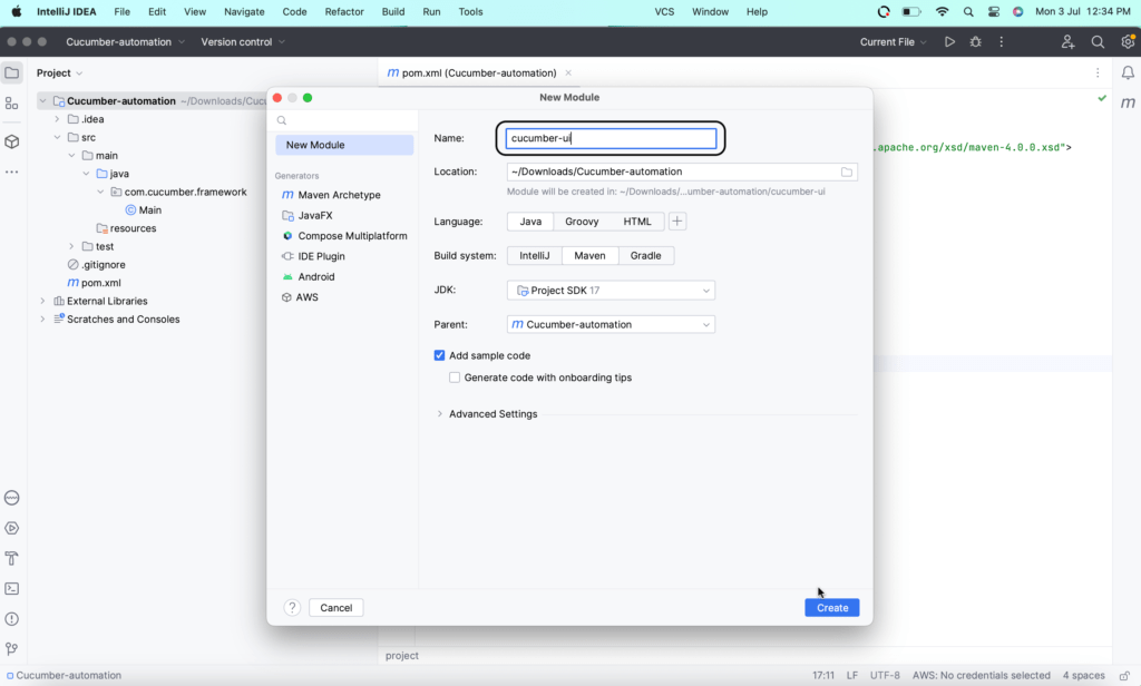 Cucumber ui module